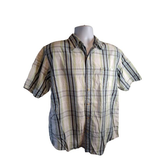 Timberland Plaid Short Sleeve Button Up Shirt Mens Large Green Blue - Picture 1 of 7